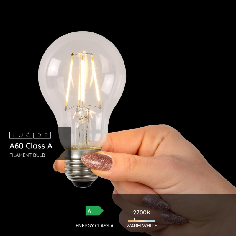 Lucide A60 Trieda A - Žiarovka - Ø 6 cm - LED - E27 - 1x7W 2700K - Transparent